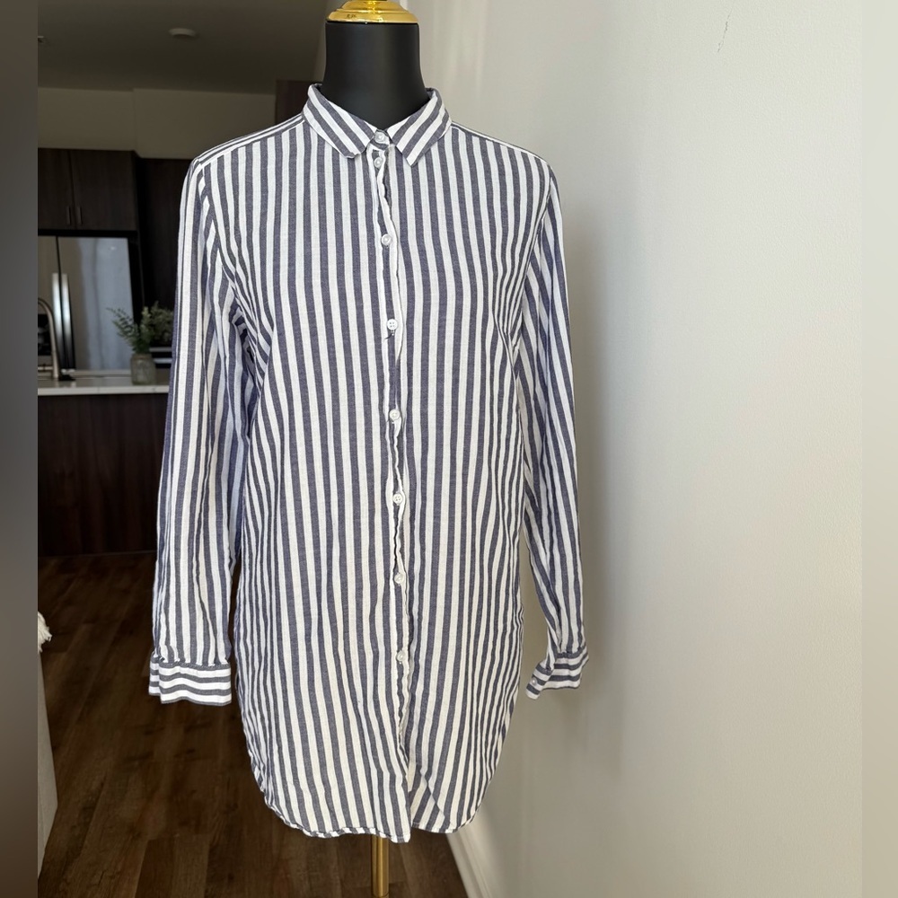 Blue and White Striped Women’s Button Down Shirt